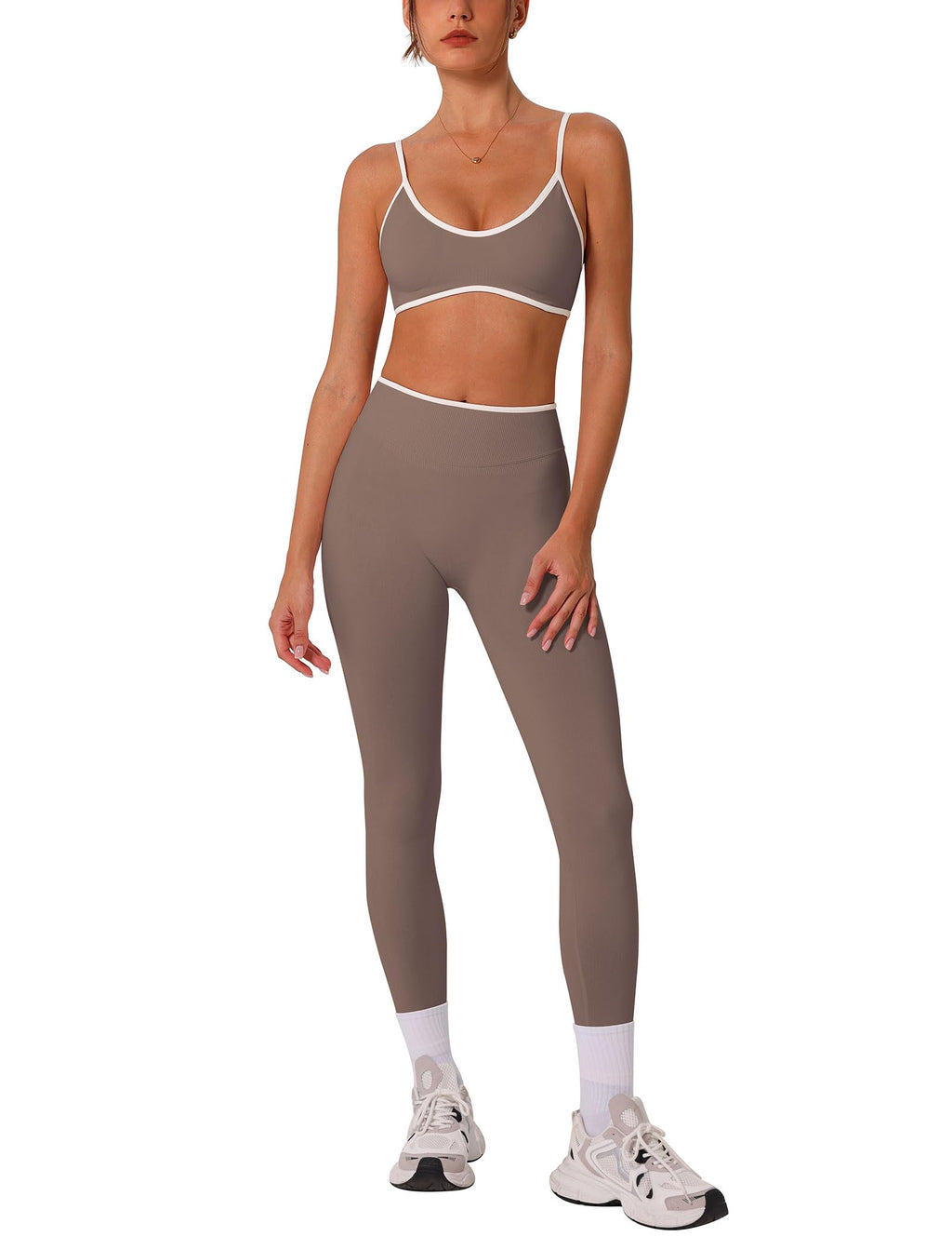 Womens 2 Piece Workout Sets Seamless Color Block Sports Bra Scrunch Butt Lifting High Waist Leggings Gym Set