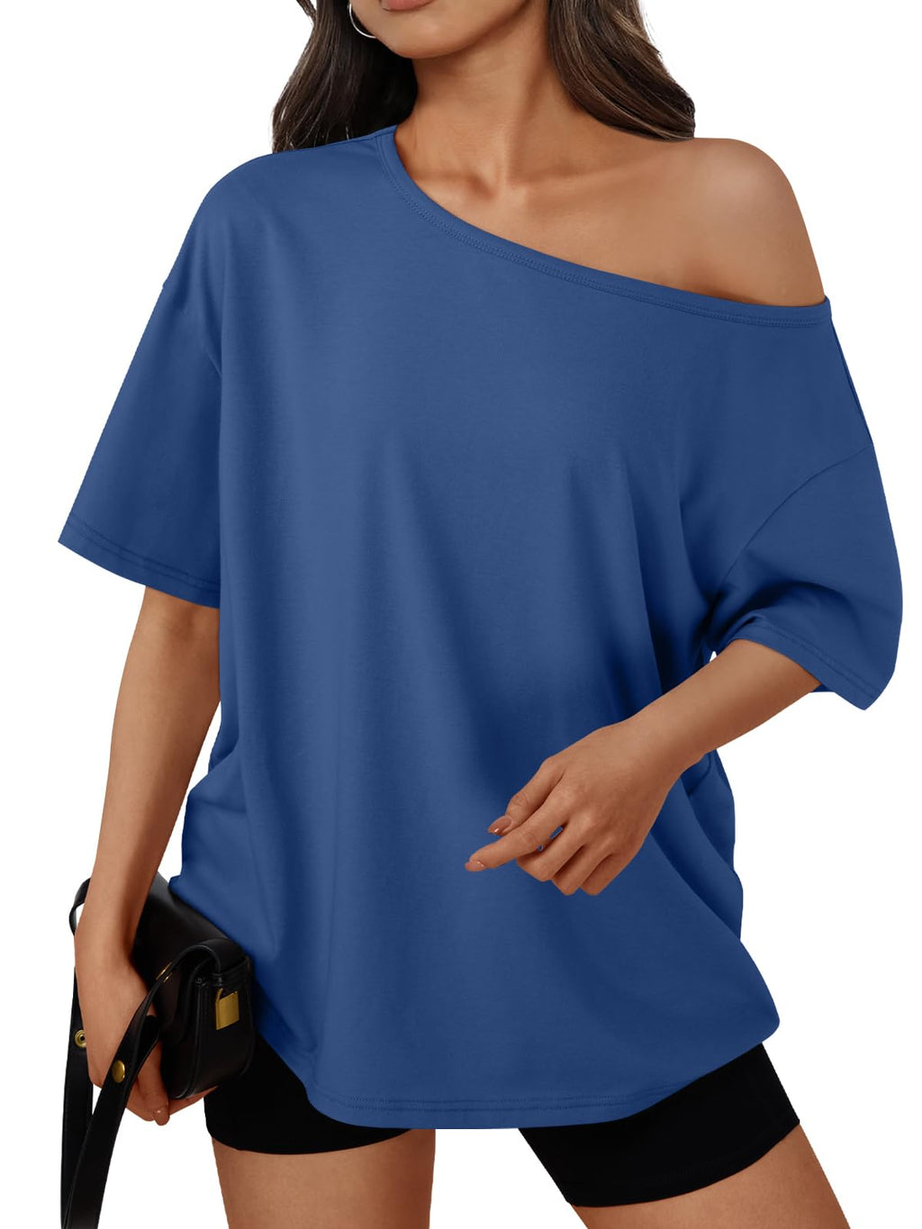 Womens Off the Shoulder Tops Oversized Summer T-Shirts 2026 | Breathable comfort stretch fabric, short sleeve, basic oversized tees, casual workout gym, y2k going out clothes