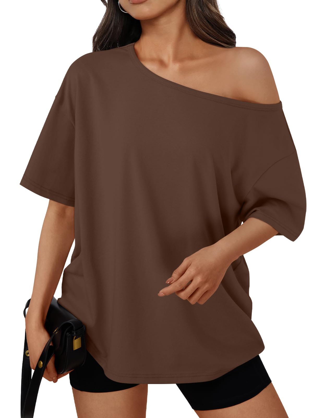 Womens Off the Shoulder Tops Oversized Summer T-Shirts 2026 | Breathable comfort stretch fabric, short sleeve, basic oversized tees, casual workout gym, y2k going out clothes