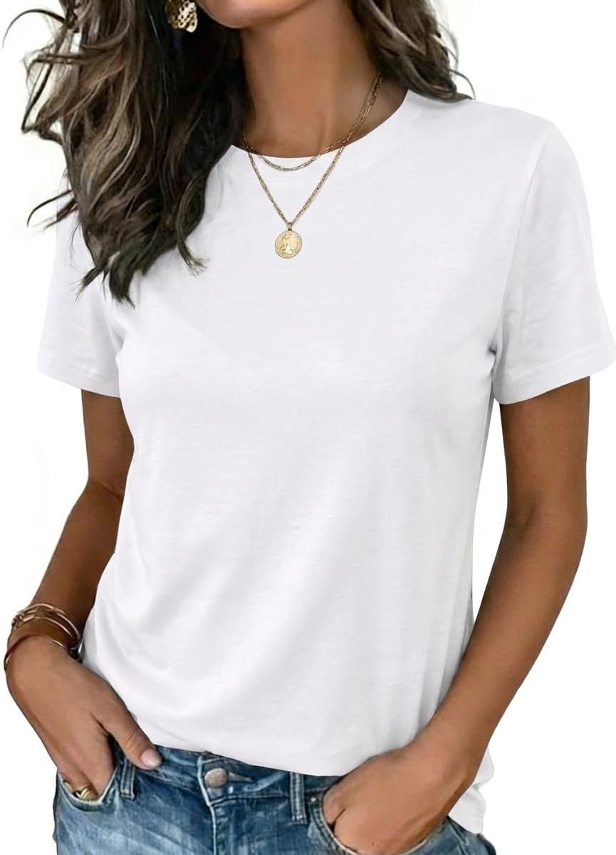 Womens Tshirt Short Sleeve Summer Tops Crewneck Casual Basic Tee Shirts Spring Clothes Trendy Outfit