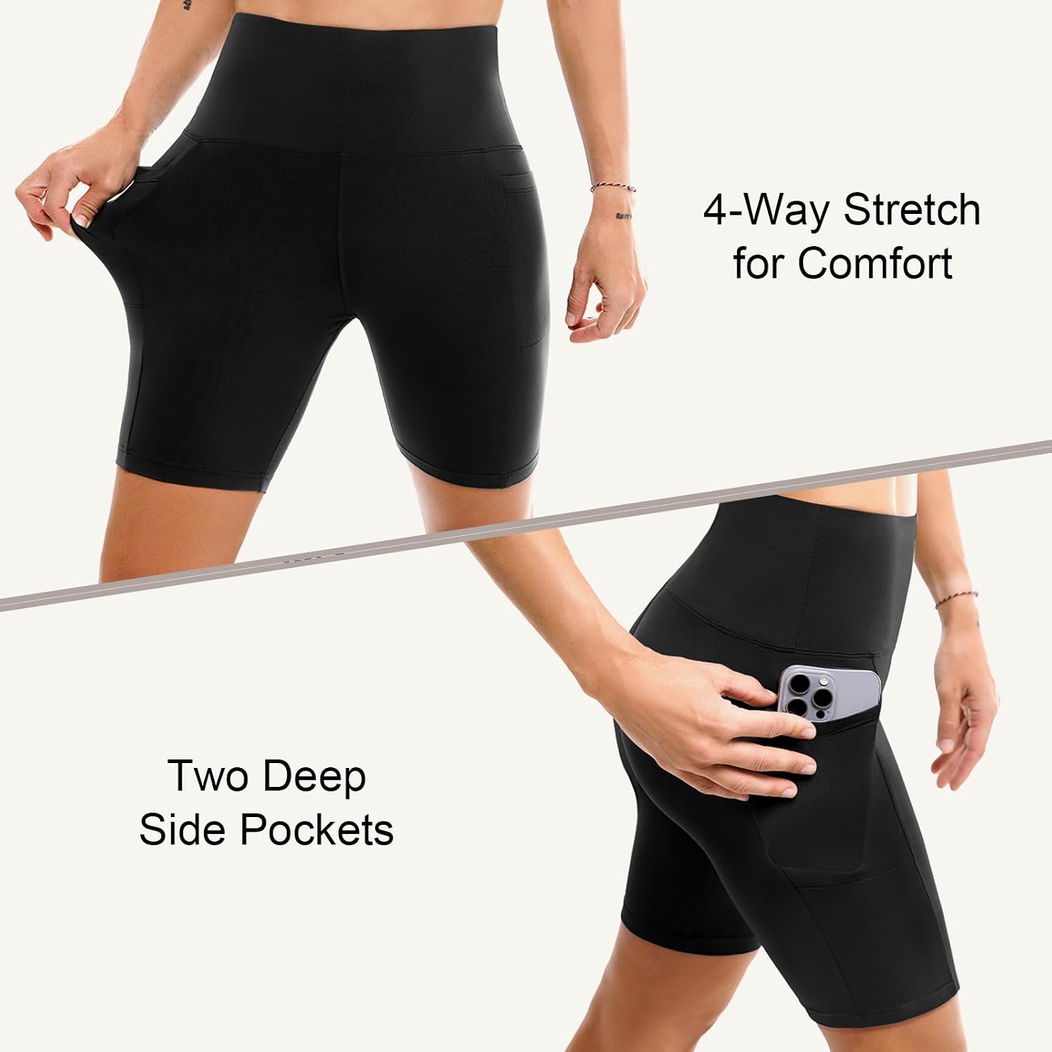 2 Pack Womens Biker Shorts with Pockets 6" | High Waisted, Tummy Control, Running, Gym, Workout, Yoga Shorts