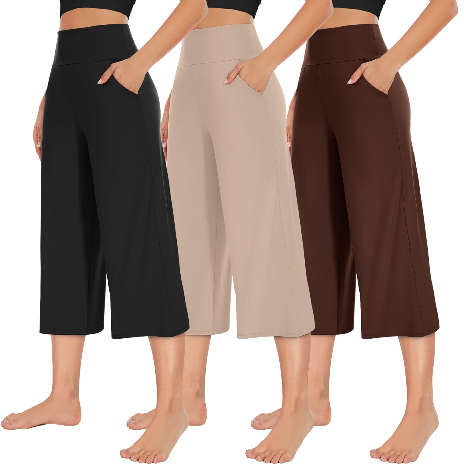 NEW Young 3 Pack Women's Wide Leg Pants with Pockets High Waist Loose Sweatpants Casual Lounge Yoga Workout Palazzo