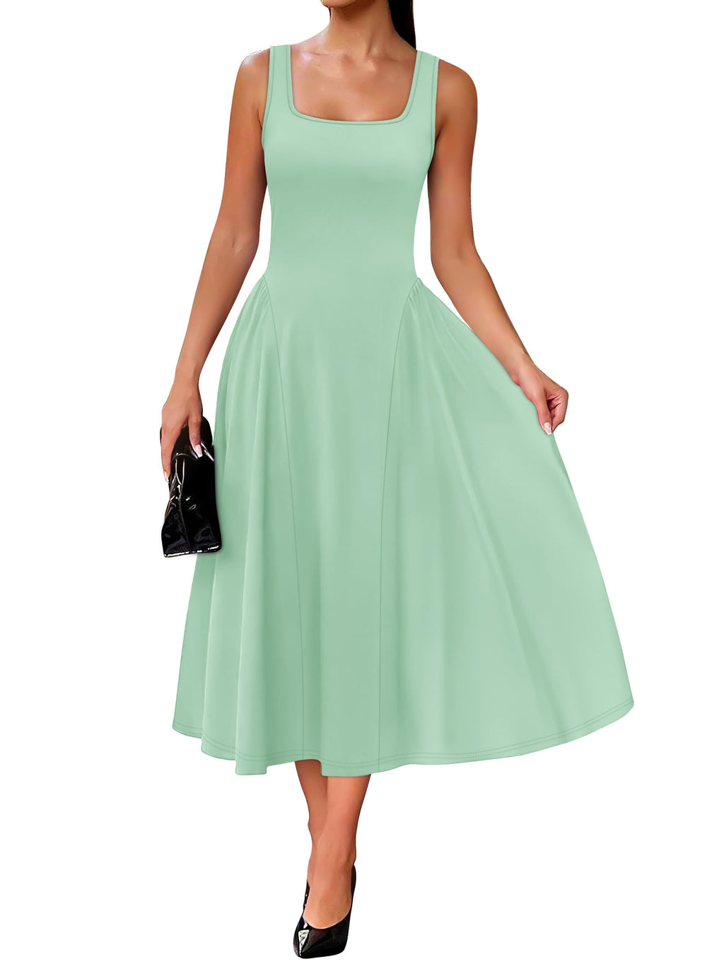 Summer Dresses for Women Square Neck Corset A Line Maxi Dress Ruffle Ruched Waist Flowy Outfits