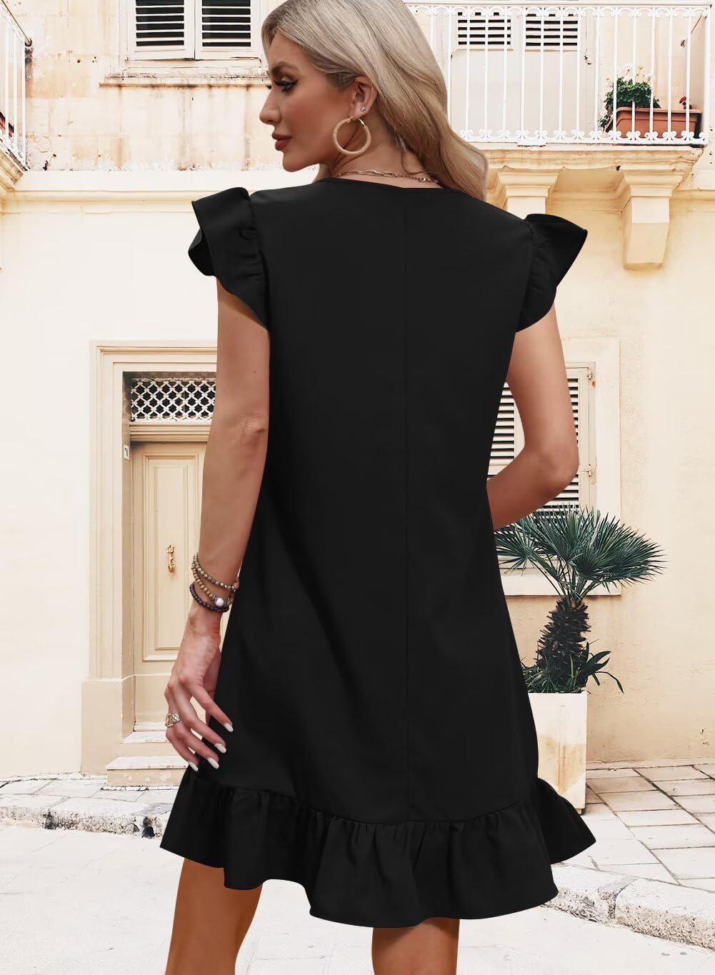 Summer Dresses for Women 2026 Beach Vacation Mini Sundress | Flutter Ruffle Cap Sleeves, V Neck, Ruffle Hem Shift Dress, Casual Loose Fit, Spring Wedding Guest Outfits