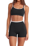 2 Piece Workout Sets Layered Sports Bra Yoga Gym Biker Shorts