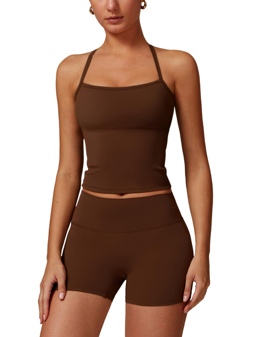 2 Pieces Workout Sets for Women, Cross Back Tank Top Matching High Waist Biker Shorts, Gym Yoga Pilates Outfits