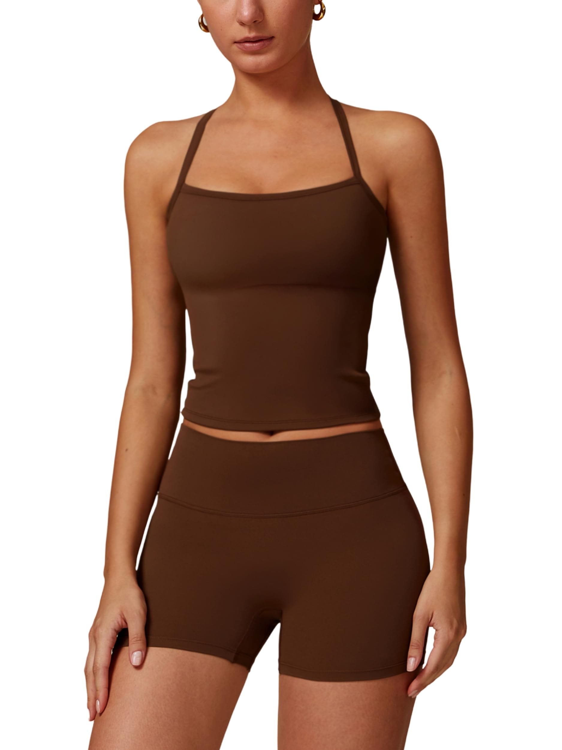 2 Pieces Workout Sets for Women, Cross Back Tank Top Matching High Waist Biker Shorts, Gym Yoga Pilates Outfits