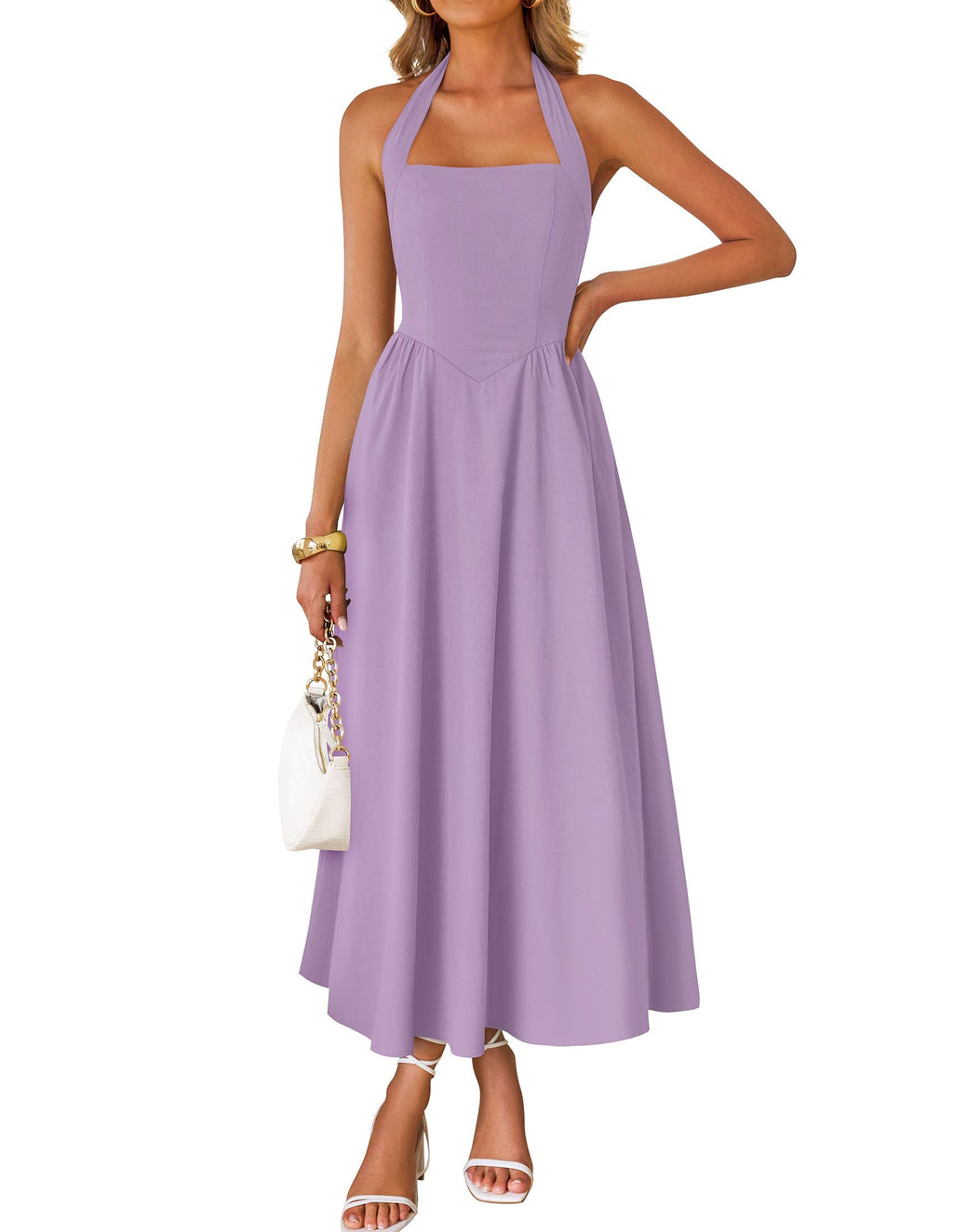 Women's Summer Sleeveless Halter Wedding Guest Maxi Dress | Off Shoulder, High Waist, Flowy A Line, Formal, Cocktail Party, Vacation Graduation, Bridal Shower, Beach, Long Sundresses