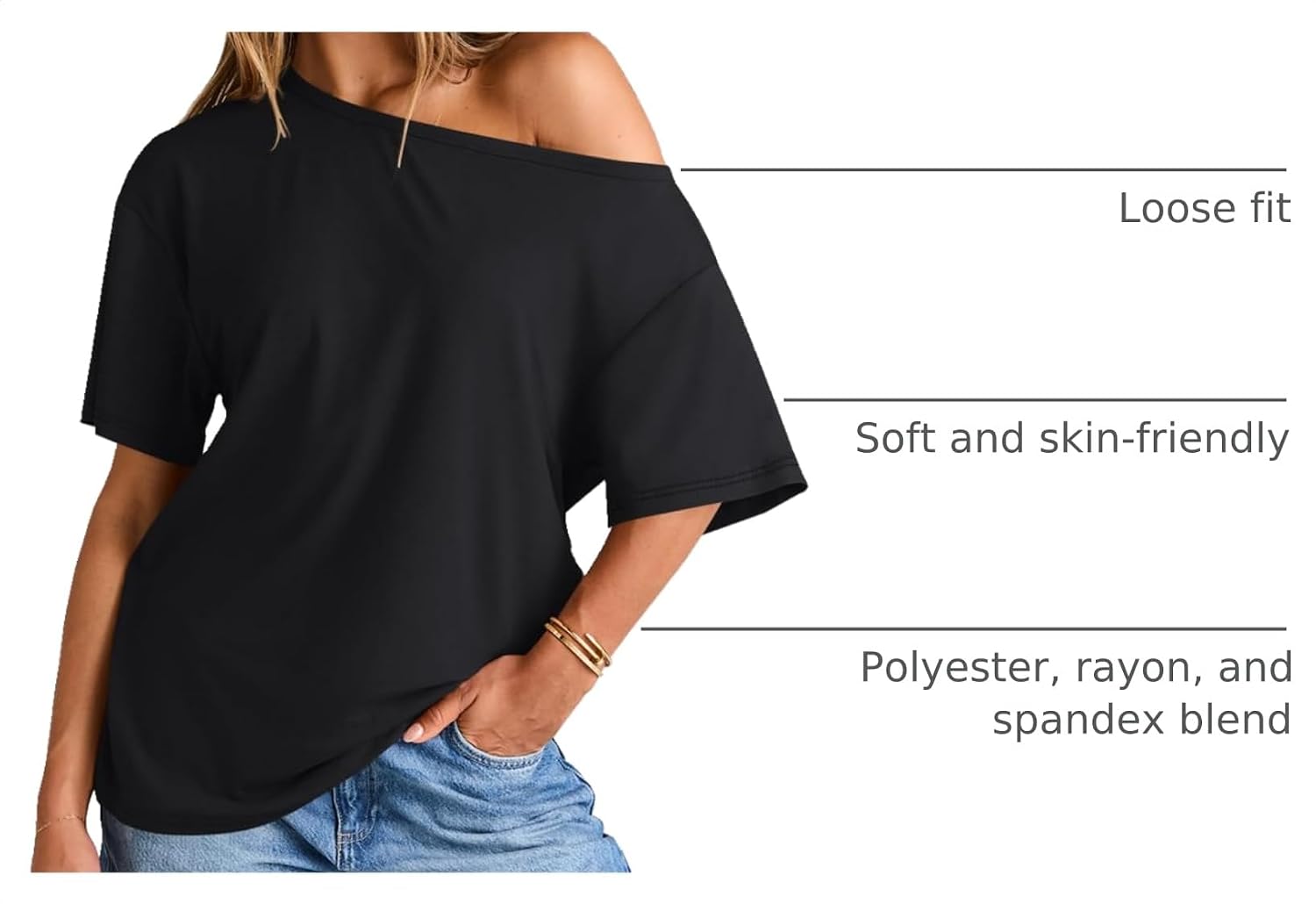 Womens Off the Shoulder Tops Oversized Summer T-Shirts 2026 | Breathable comfort stretch fabric, short sleeve, basic oversized tees, casual workout gym, y2k going out clothes