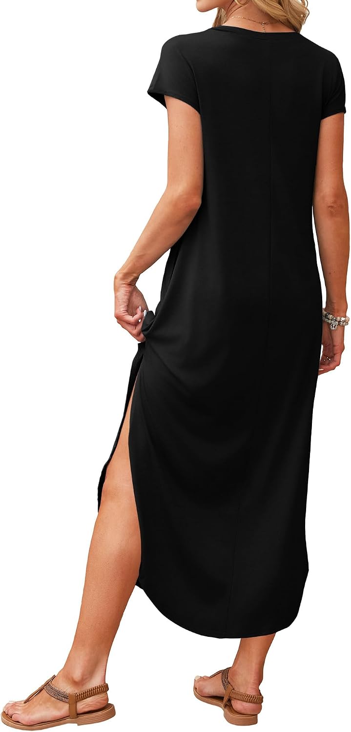 Summer Maxi Dresses for Women Cap Sleeve Long Sundress with Pockets | Casual Tshirt Dress- Vacation Outfits