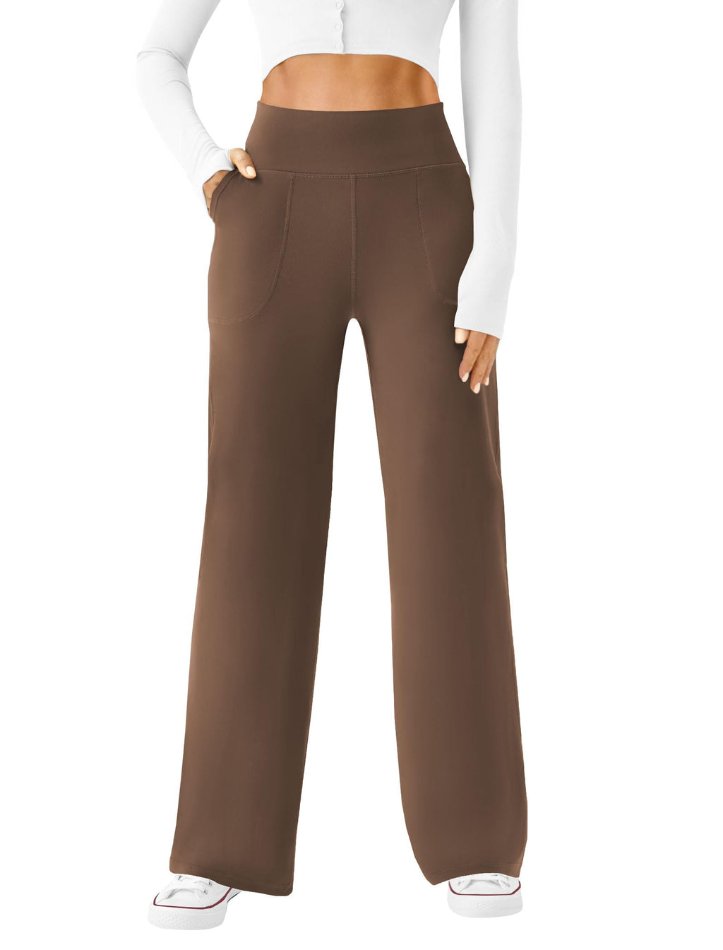 Womens Wide Leg Yoga Pants High Waist Casual Trousers with Pockets | Soft Stretchy Fabric, Two Pockets, Straight leg, Loose Dress Pants, Comfy Lounge Sweatpants for Yoga, Work, Travel, Workout