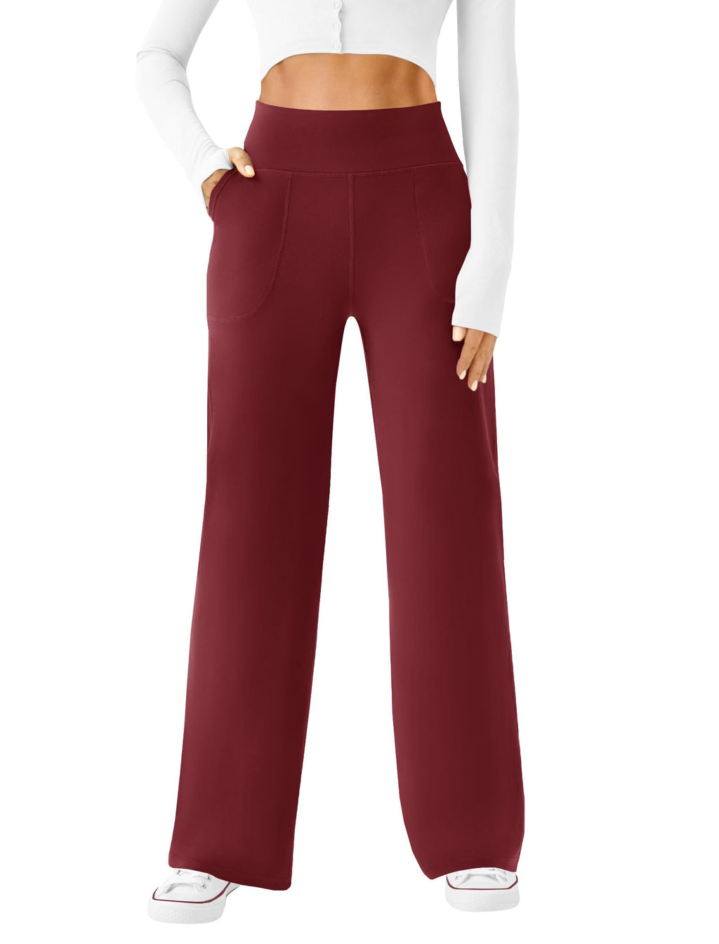 Womens Wide Leg Yoga Pants High Waist Casual Trousers with Pockets | Soft Stretchy Fabric, Two Pockets, Straight leg, Loose Dress Pants, Comfy Lounge Sweatpants for Yoga, Work, Travel, Workout