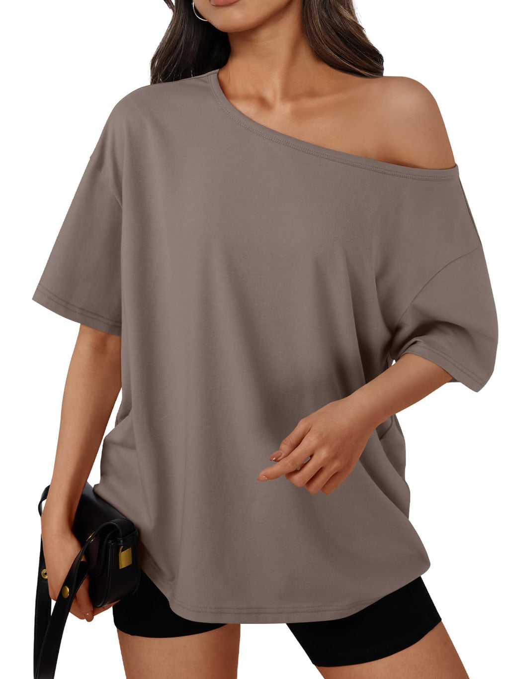 Womens Off the Shoulder Tops Oversized Summer T-Shirts 2026 | Breathable comfort stretch fabric, short sleeve, basic oversized tees, casual workout gym, y2k going out clothes