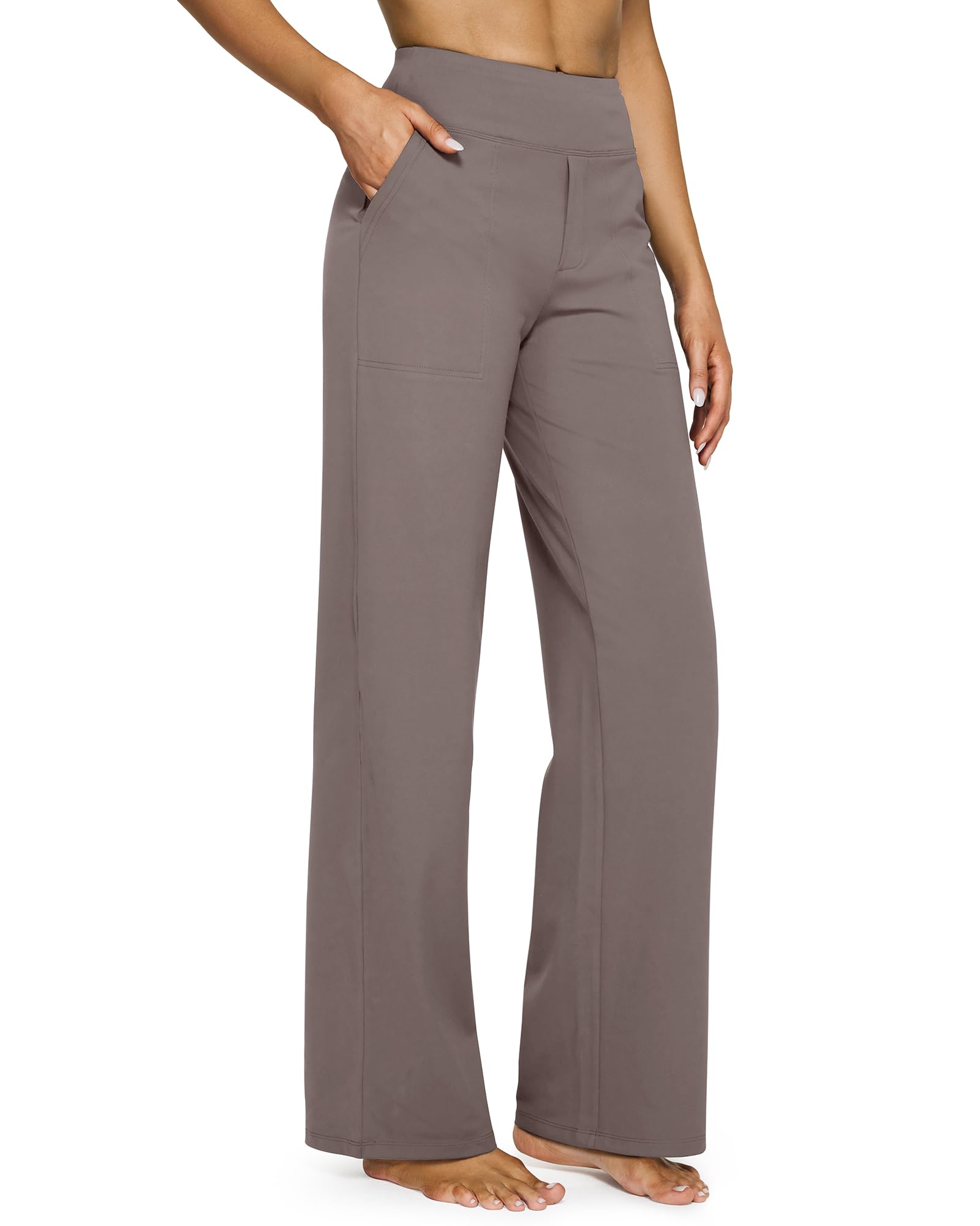 Yoga Pants for Women Wide Leg Pants with Pockets High Waisted | Moisture Wicking, Soft Comfortable Feel, 4-Way Stretch, Faux Fly, Faux Back Pockets, Yoga, Work & Casual Wear