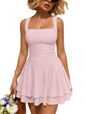 Women Mini Summer Party Homecoming Beach Vacation Sun Dresses | Birthday Square Neck Flowy Short Sundress, 2026 Cruise Outfits, Athletic Cute Clothes, Date Night Club Resort Wear