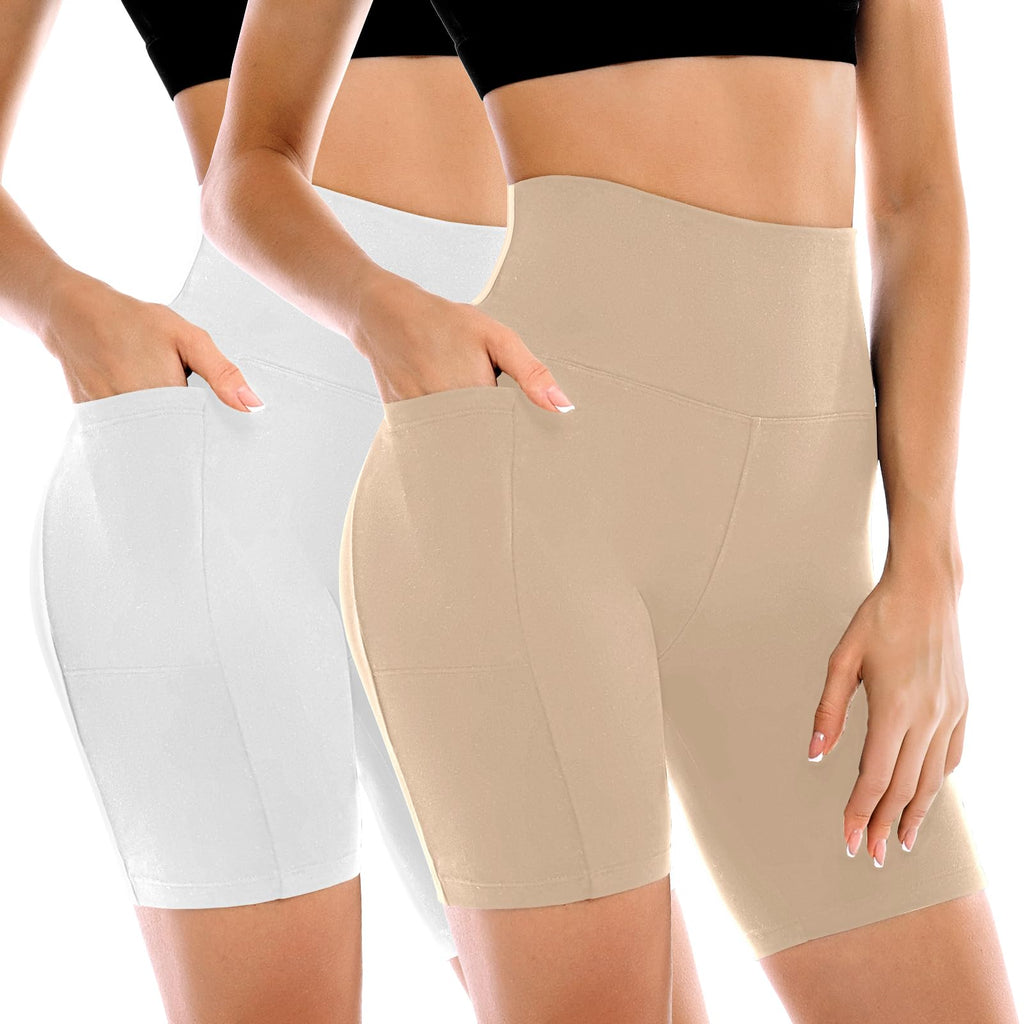 2 Pack Womens Biker Shorts with Pockets 6" | High Waisted, Tummy Control, Running, Gym, Workout, Yoga Shorts