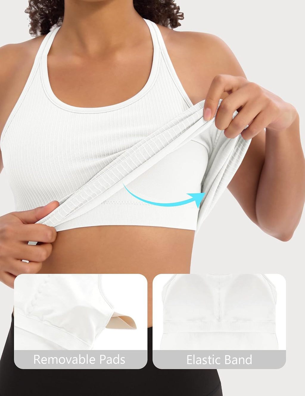 3 Pack Workout Tank Tops for Women with Built in Bra Ribbed | with Removable Pads, Seamless, Racerback, Scoop Neck, Athletic Running Gym Yoga Tops, High Stretch Fabric, Hip Length, Soft