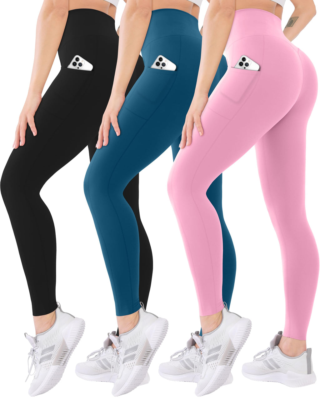 3 Pack High Waisted Leggings for Women with Pockets Soft Active Tummy Control Pants for Yoga Running & Daily Wear