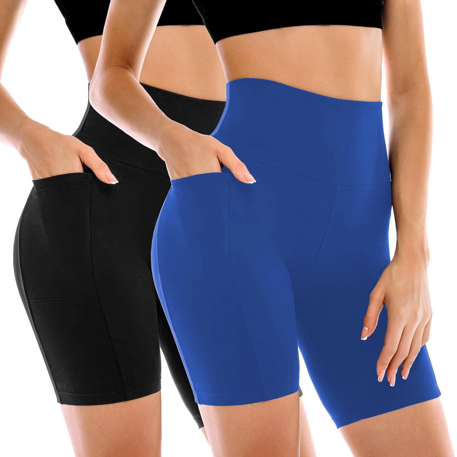 2 Pack Womens Biker Shorts with Pockets 6" | High Waisted, Tummy Control, Running, Gym, Workout, Yoga Shorts