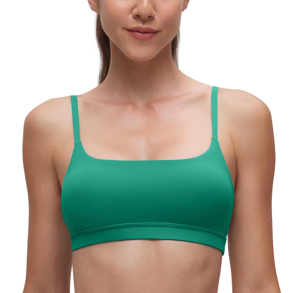 YOGA Scoop Neck Sports Bras | Light Support, Removable Pads, Yoga, Extremely Soft, U Back, Adjustable Spaghetti Straps, for Women