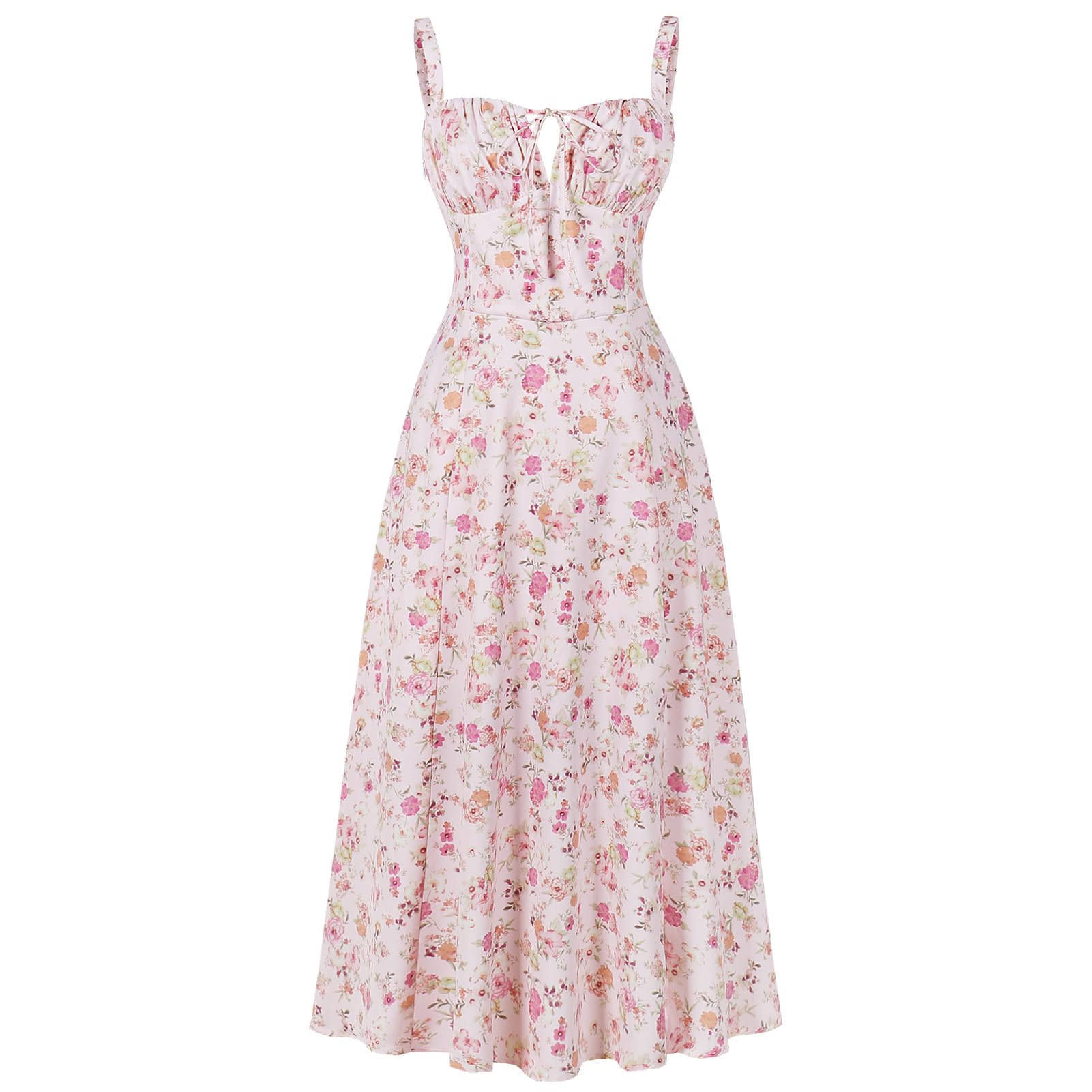 Women Floral Corset Dress Summer Dress 2026 Boho Flowy Slit Lace Up Midi Dresses Going Out A Line Casual Sundress