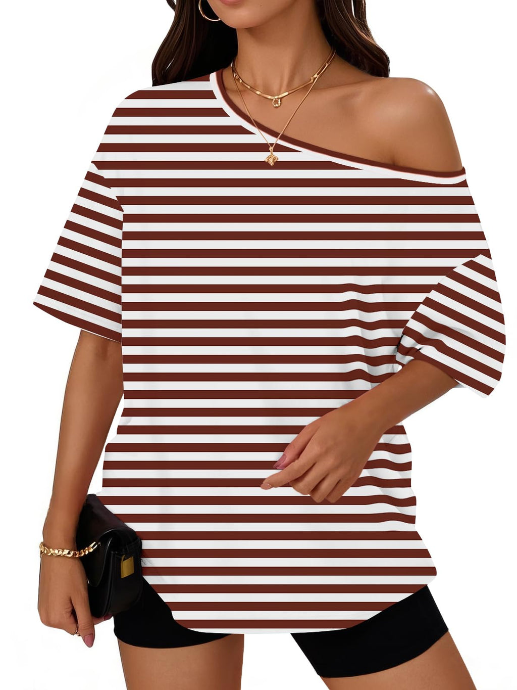Womens Off the Shoulder Tops Oversized Summer T-Shirts 2026 | Breathable comfort stretch fabric, short sleeve, basic oversized tees, casual workout gym, y2k going out clothes