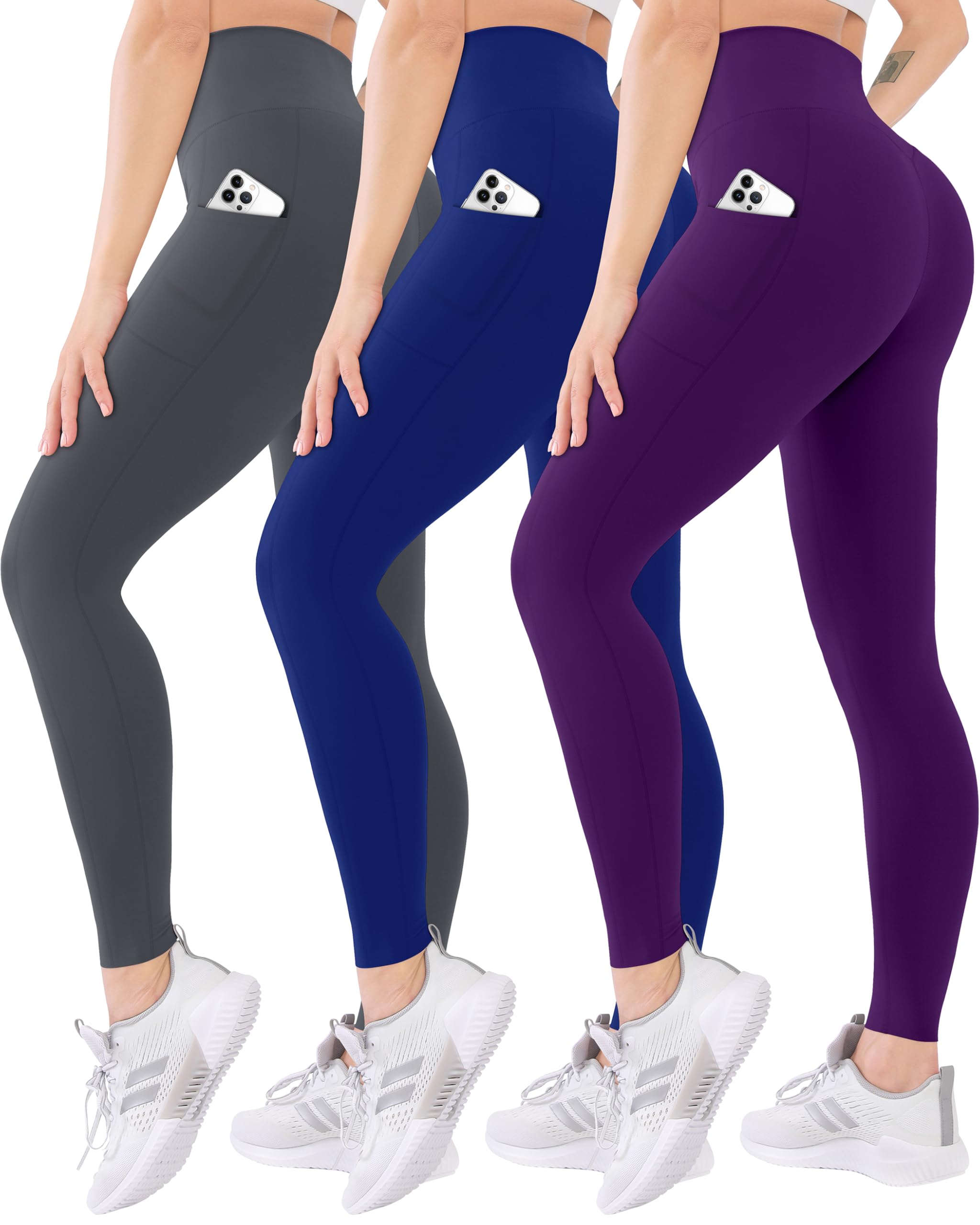 3 Pack High Waisted Leggings for Women with Pockets Soft Active Tummy Control Pants for Yoga Running & Daily Wear