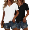 2PCS Women Short Sleeve T Shirts Crew Neck Solid Soft Basic Tee Casual Loose Fit Lightweight Summer Tops Clothes 2026