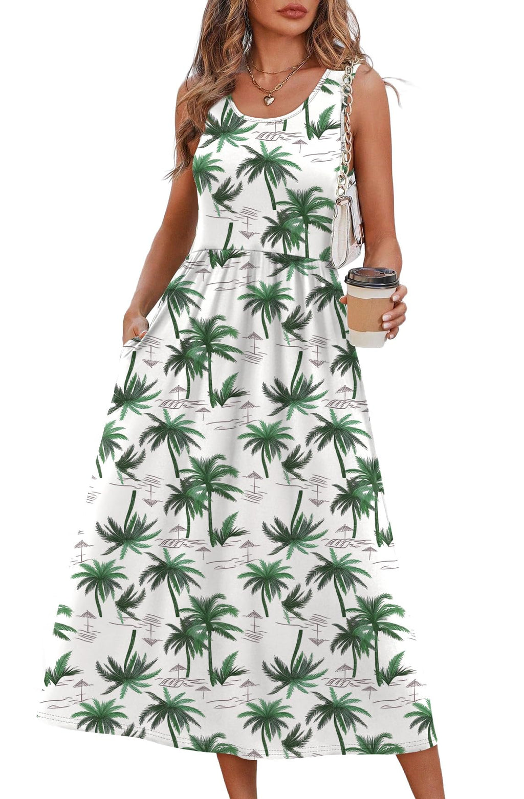 Summer Dresses for Women Flowy Casual Midi Dress Beach Vacation Sundresses with Pockets