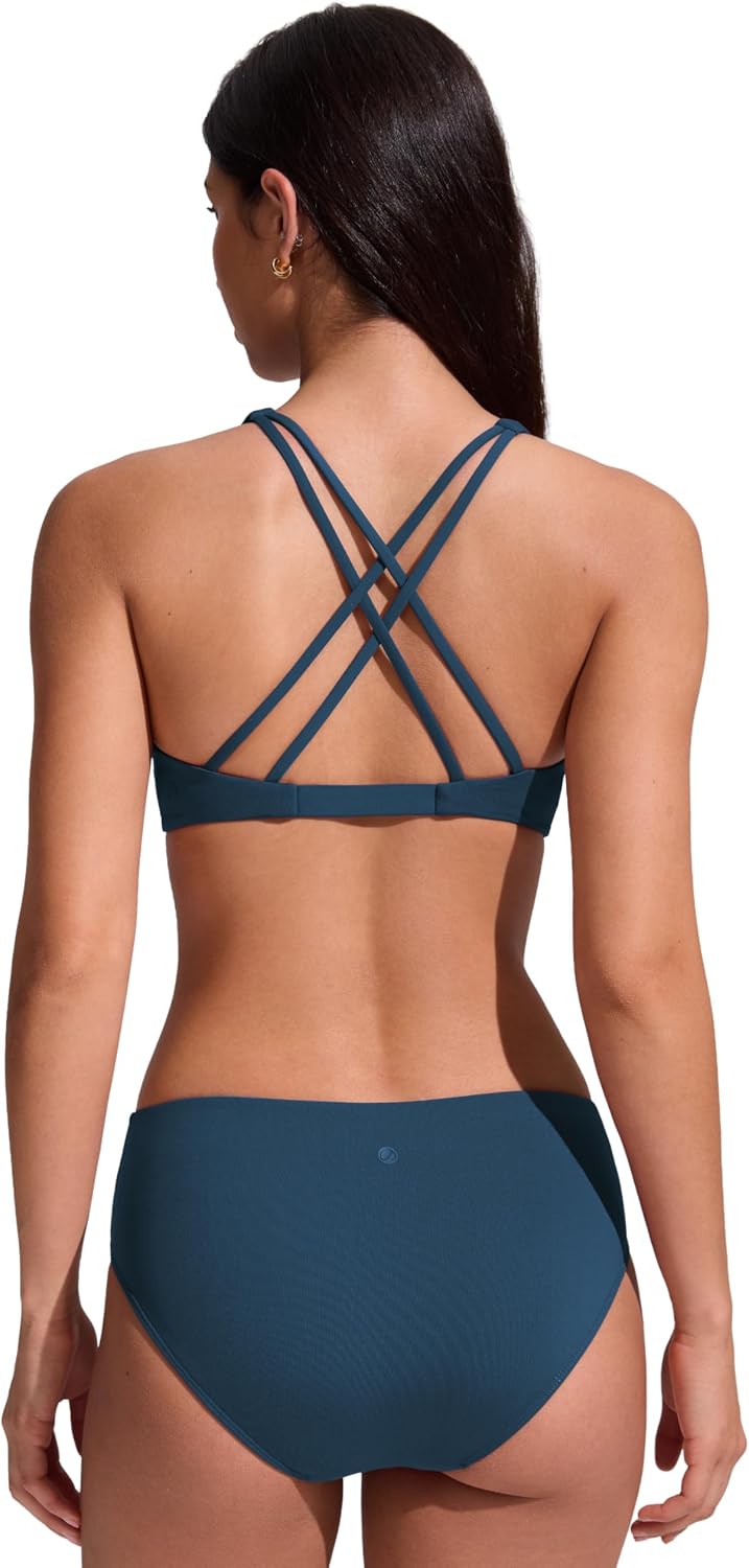 YOGA Twist Front Bikini Tops | Removable Pads, A-C Cup, V Neck, Criss Cross Back, Swim, Bathing Suit Bra for Women