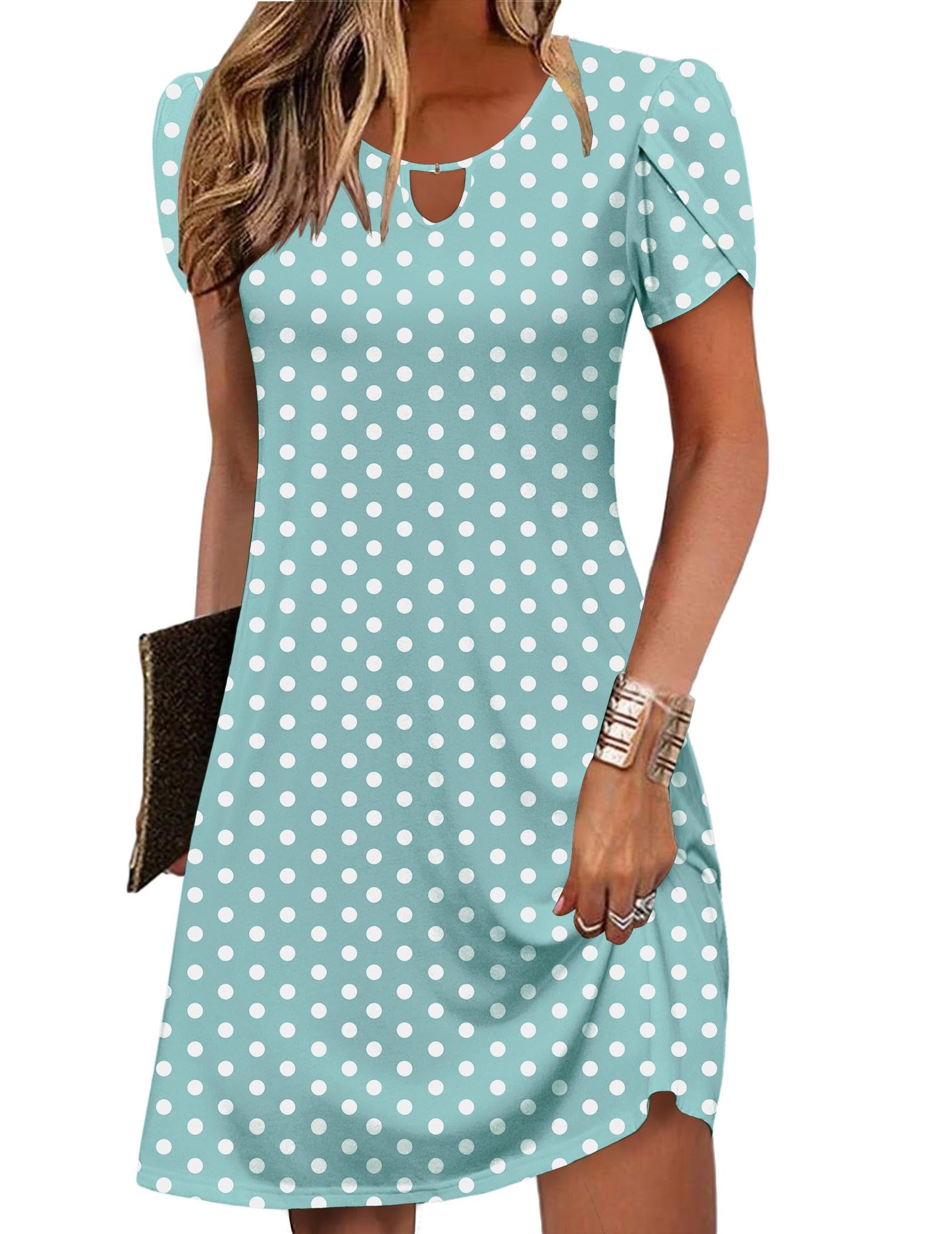 Women's Casual A-Line Dresses with Pockets Summer Floral Tshirt Dress Short Sleeve Mini Dress Flowy Sundresses