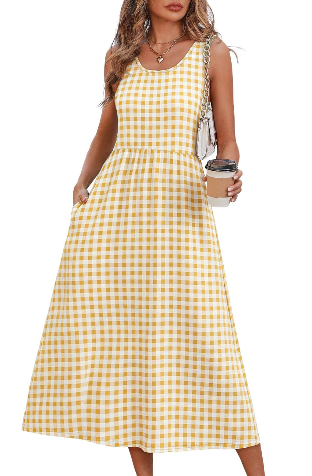 Summer Dresses for Women Flowy Casual Midi Dress Beach Vacation Sundresses with Pockets