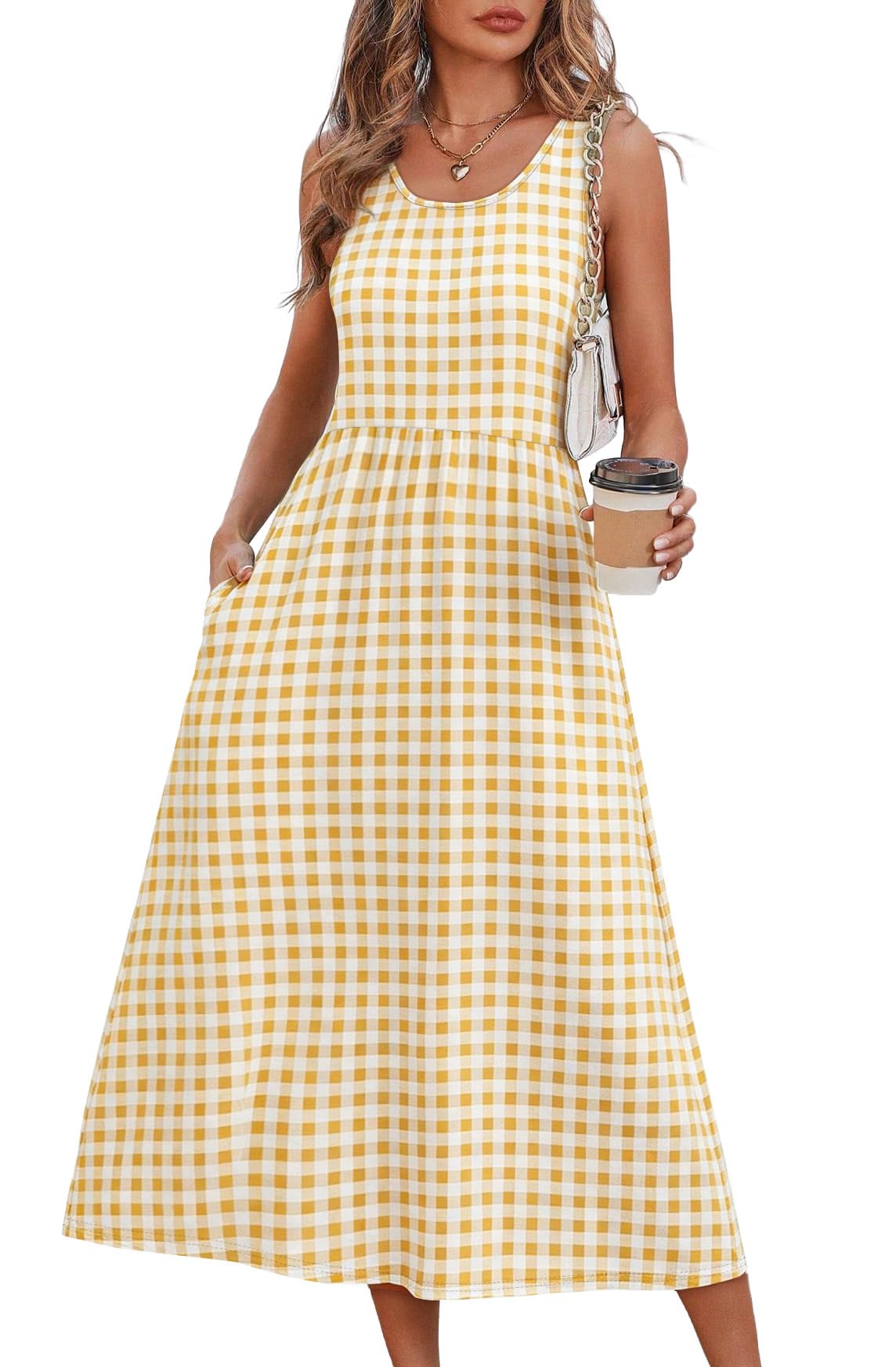 Summer Dresses for Women Flowy Casual Midi Dress Beach Vacation Sundresses with Pockets