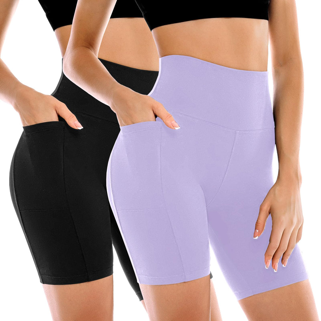 2 Pack Womens Biker Shorts with Pockets 6" | High Waisted, Tummy Control, Running, Gym, Workout, Yoga Shorts