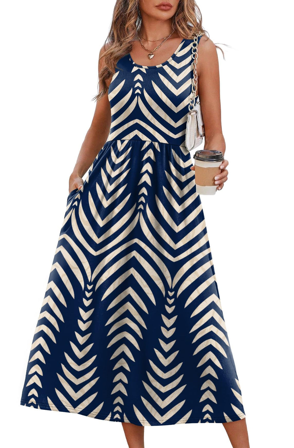 Summer Dresses for Women Flowy Casual Midi Dress Beach Vacation Sundresses with Pockets