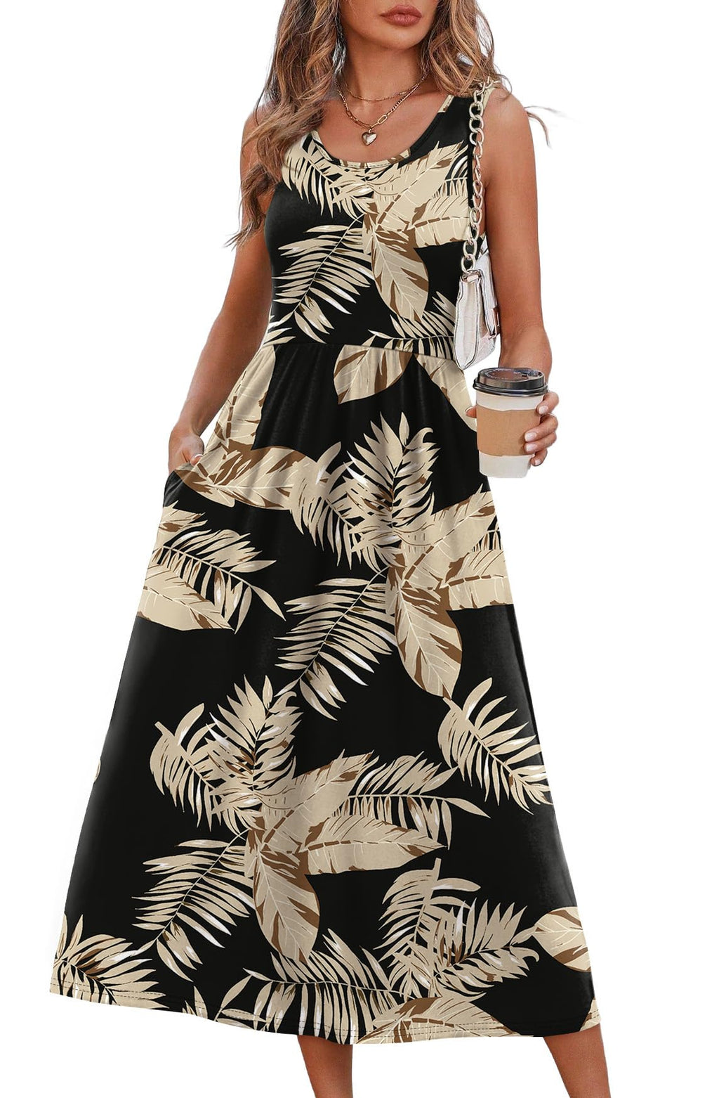 Summer Dresses for Women Flowy Casual Midi Dress Beach Vacation Sundresses with Pockets