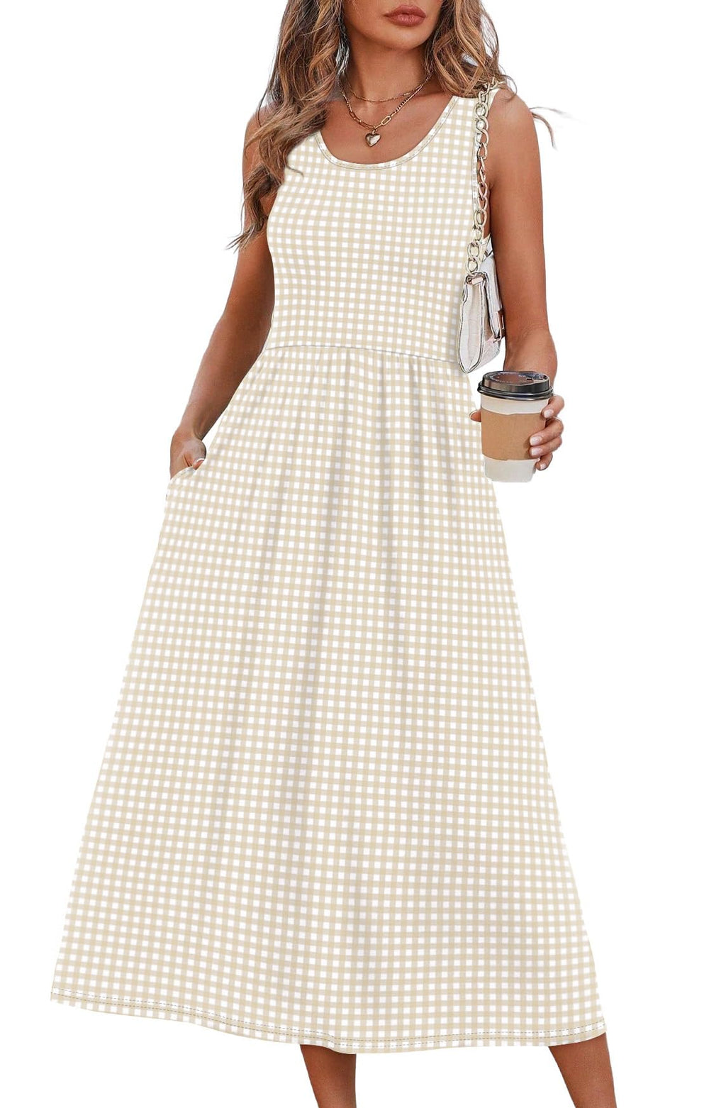 Summer Dresses for Women Flowy Casual Midi Dress Beach Vacation Sundresses with Pockets