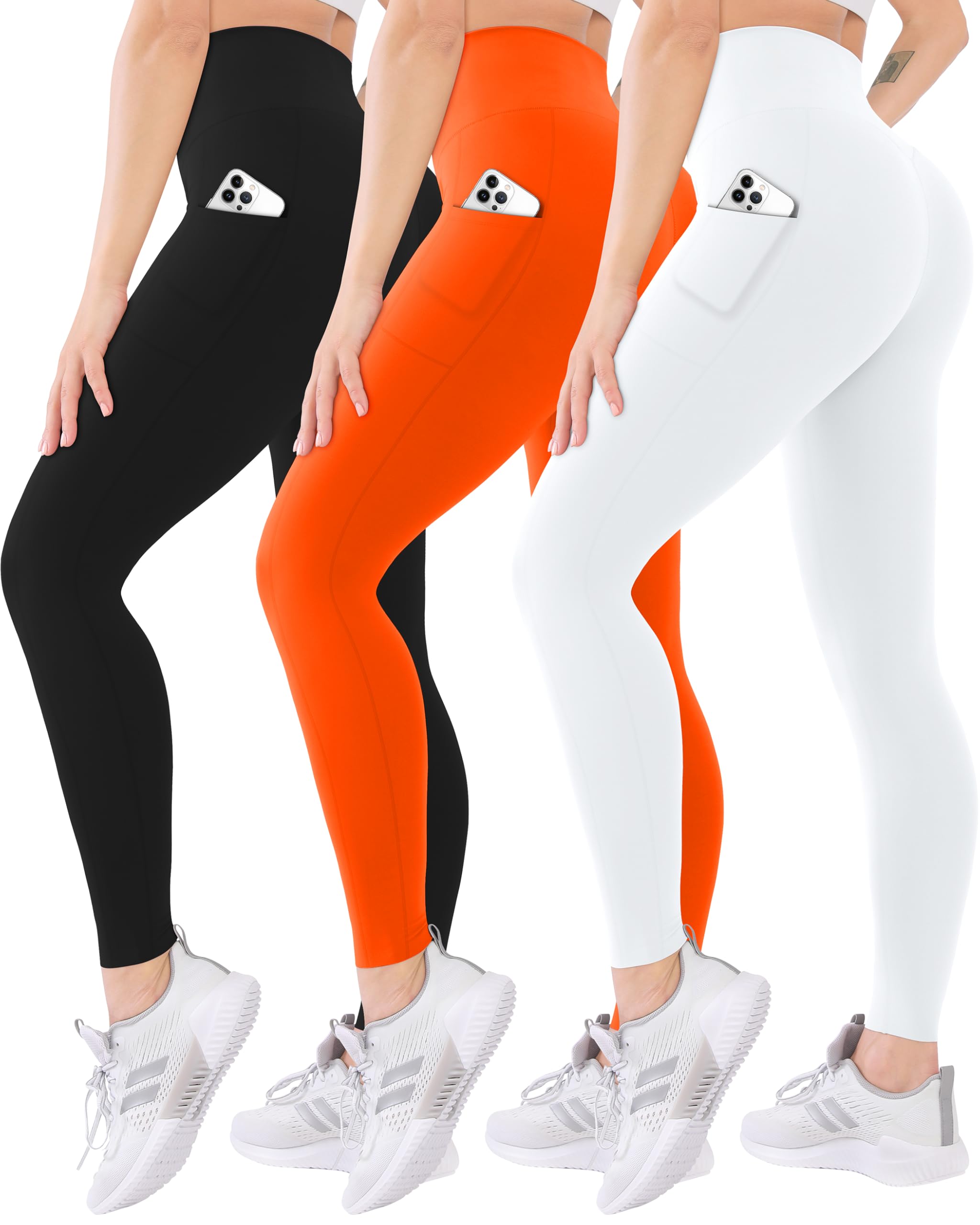 3 Pack High Waisted Leggings for Women with Pockets Soft Active Tummy Control Pants for Yoga Running & Daily Wear