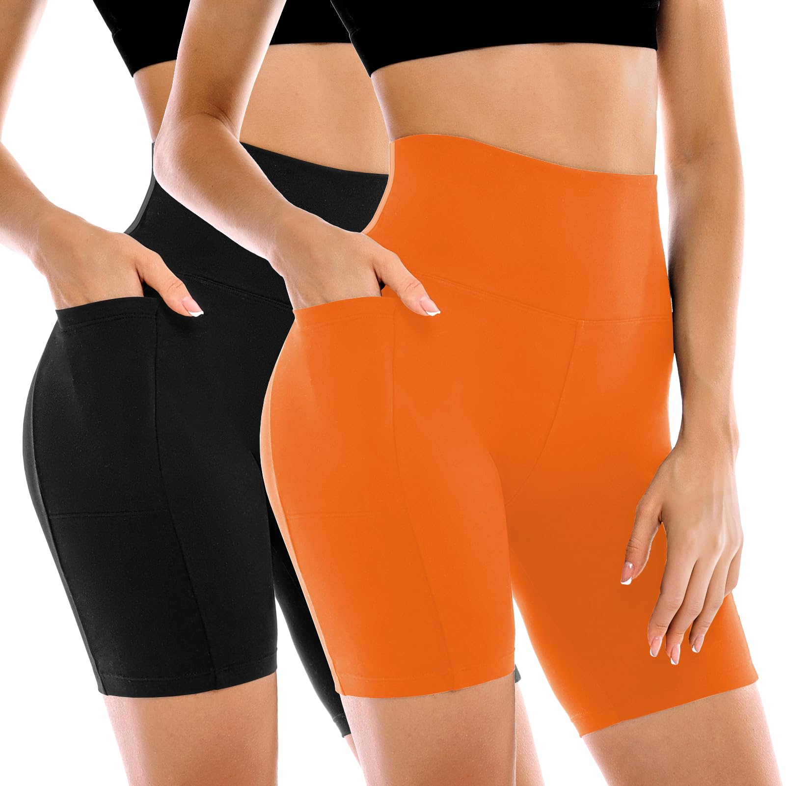 2 Pack Womens Biker Shorts with Pockets 6" | High Waisted, Tummy Control, Running, Gym, Workout, Yoga Shorts