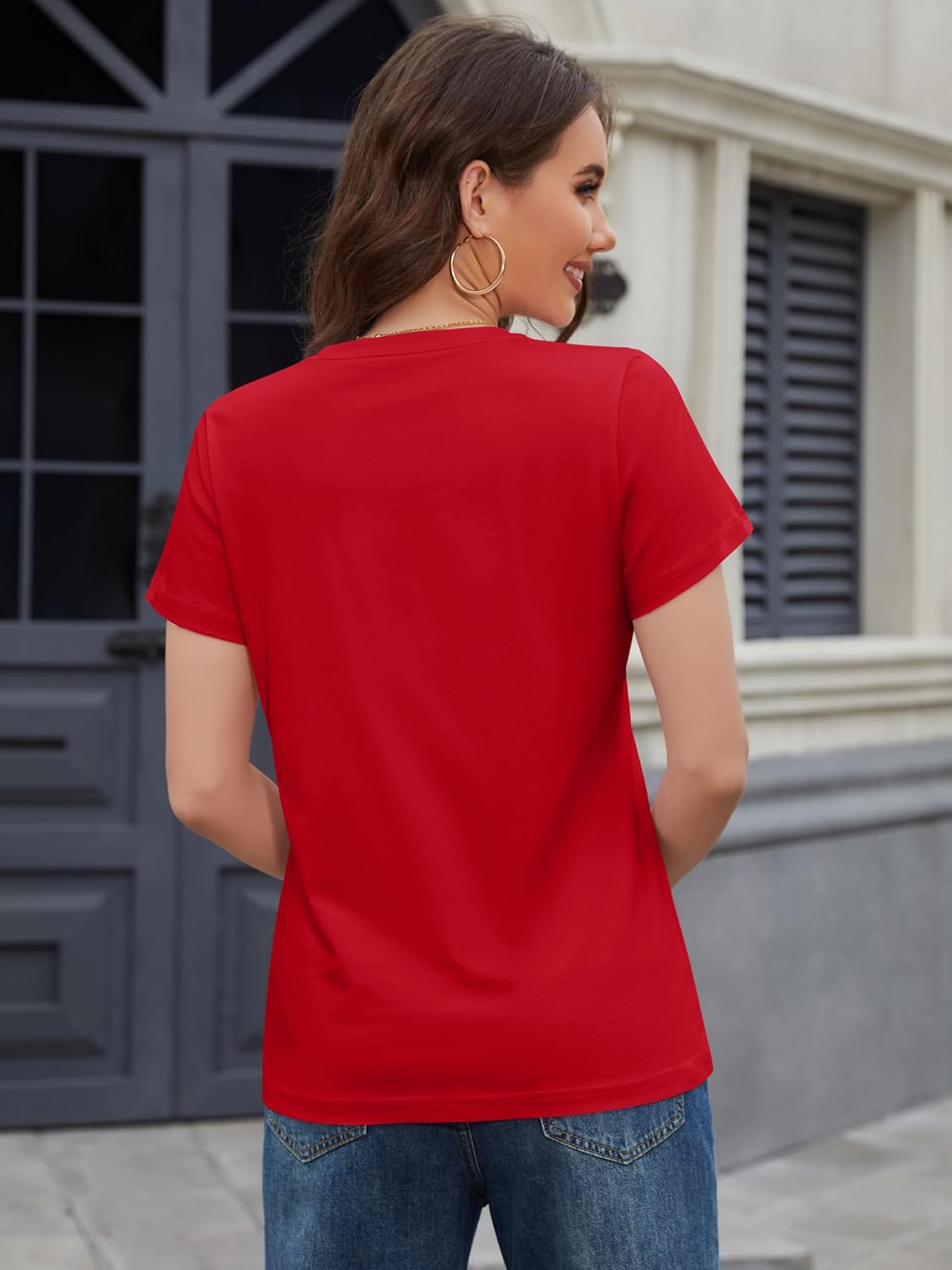 Women's T Shirts Cotton Short Sleeve Shirts Crew-Neck Summer Tops Classic-Fit Tees Breathable Casual Clothes