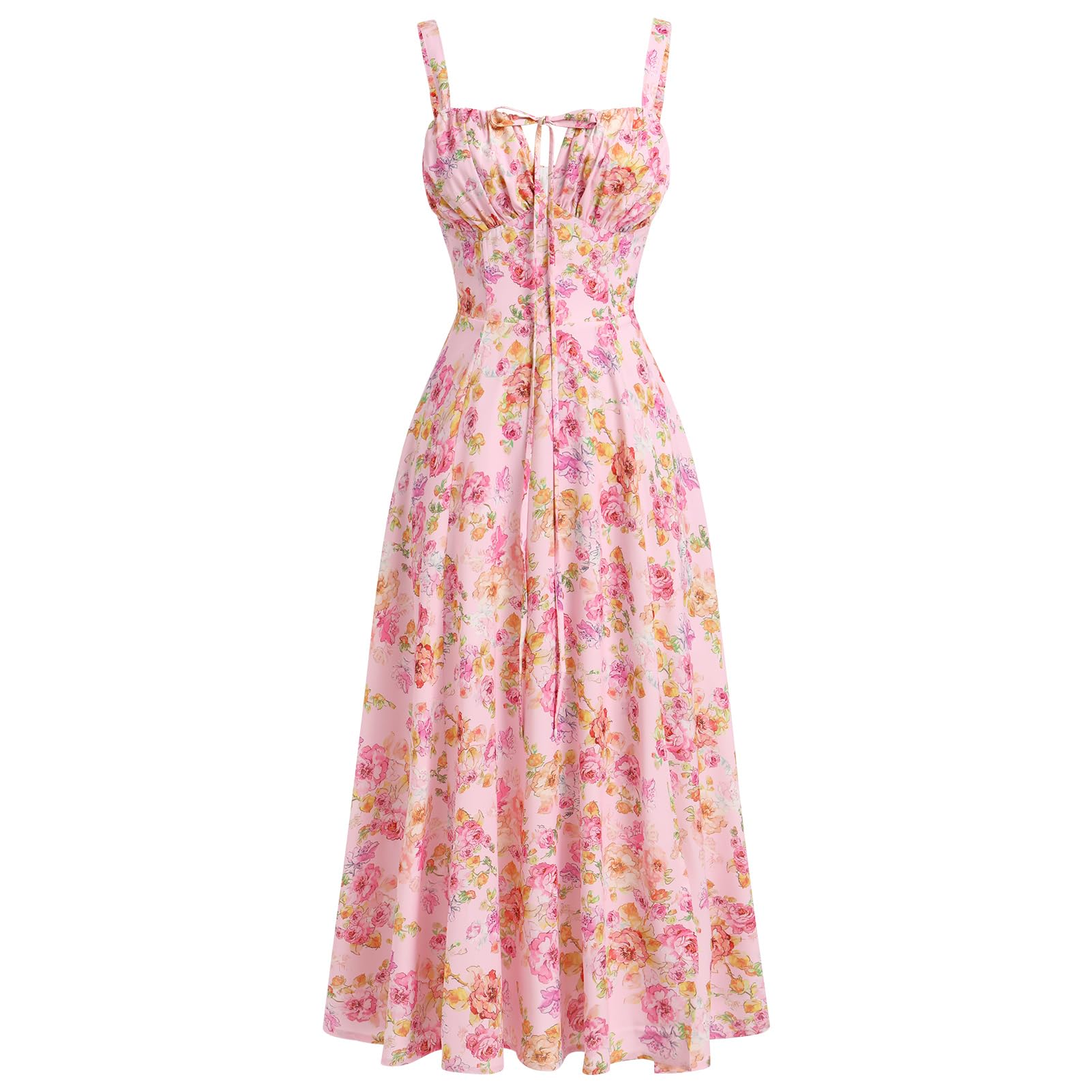 Women Floral Corset Dress Summer Dress 2026 Boho Flowy Slit Lace Up Midi Dresses Going Out A Line Casual Sundress
