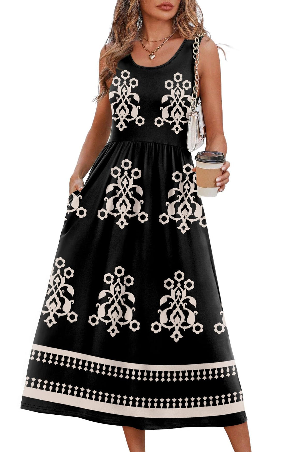 Summer Dresses for Women Flowy Casual Midi Dress Beach Vacation Sundresses with Pockets