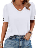 Womens Tops Short Sleeve Shirts Buttons V Neck Spring Fashion Summer Outfits Plus Size Blouses Dressy Casual