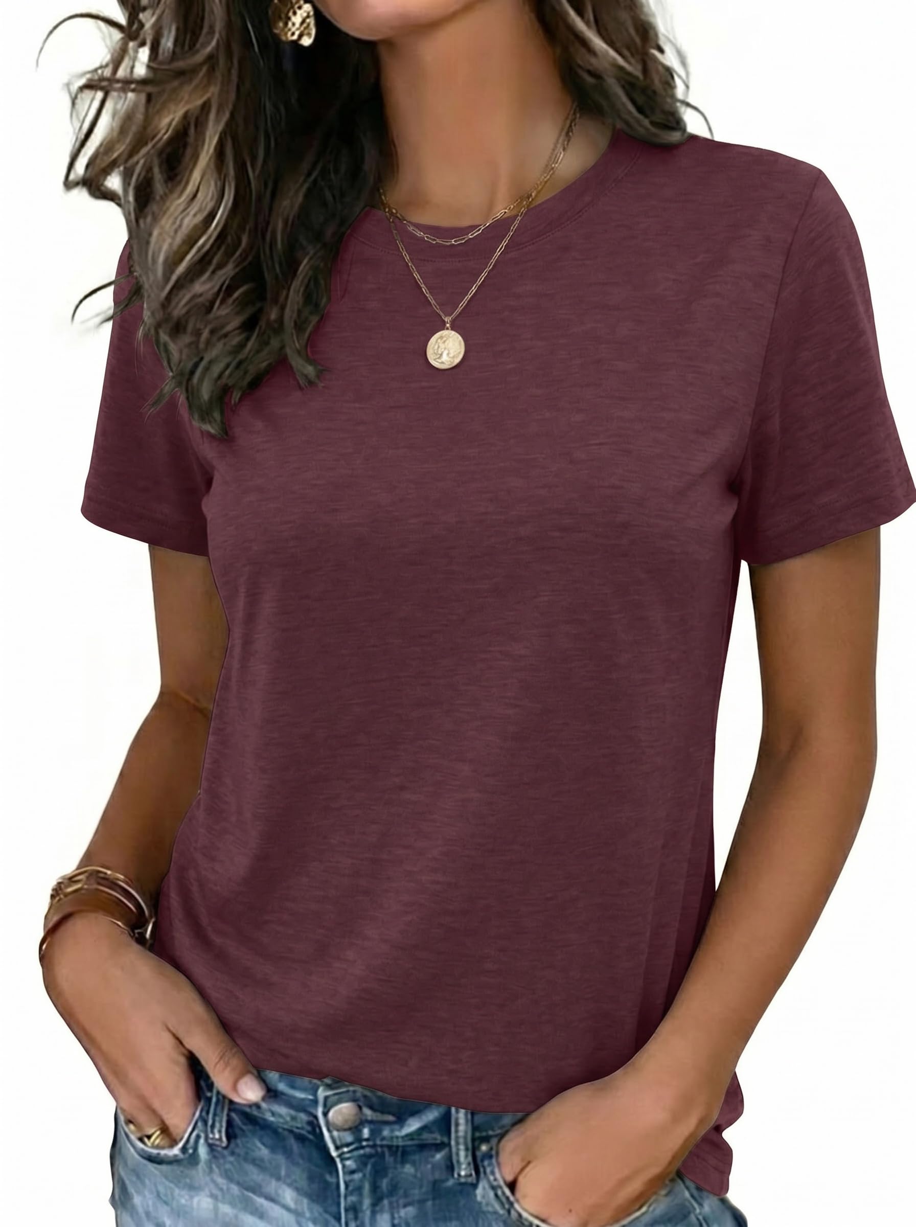 Womens Tshirt Short Sleeve Summer Tops Crewneck Casual Basic Tee Shirts Spring Clothes Trendy Outfit