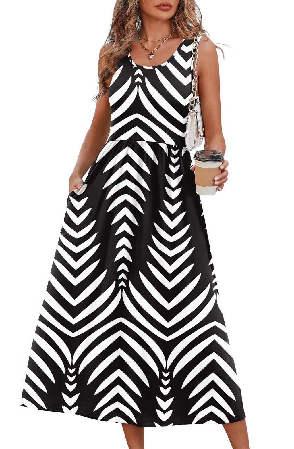 Summer Dresses for Women Flowy Casual Midi Dress Beach Vacation Sundresses with Pockets