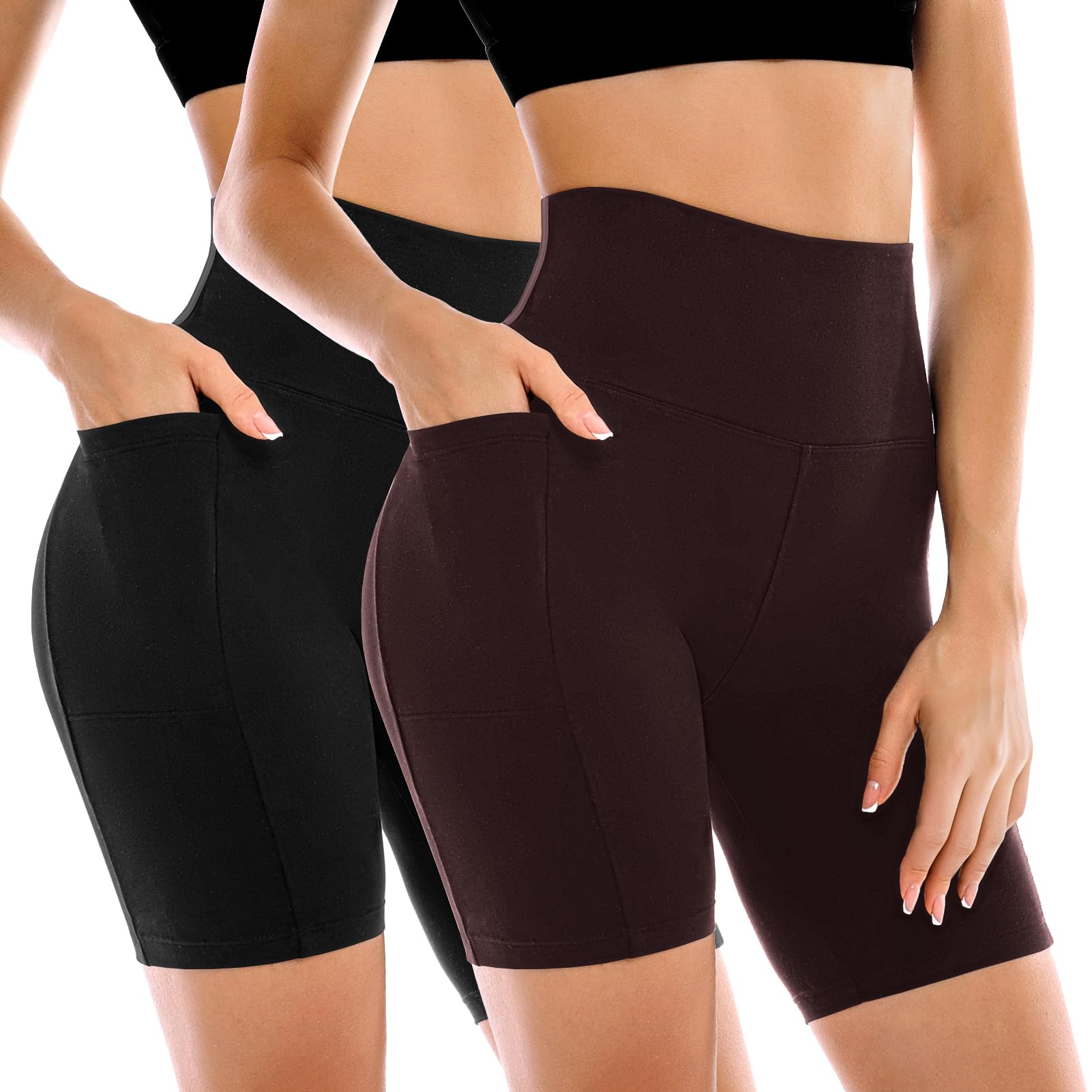 2 Pack Womens Biker Shorts with Pockets 6" | High Waisted, Tummy Control, Running, Gym, Workout, Yoga Shorts