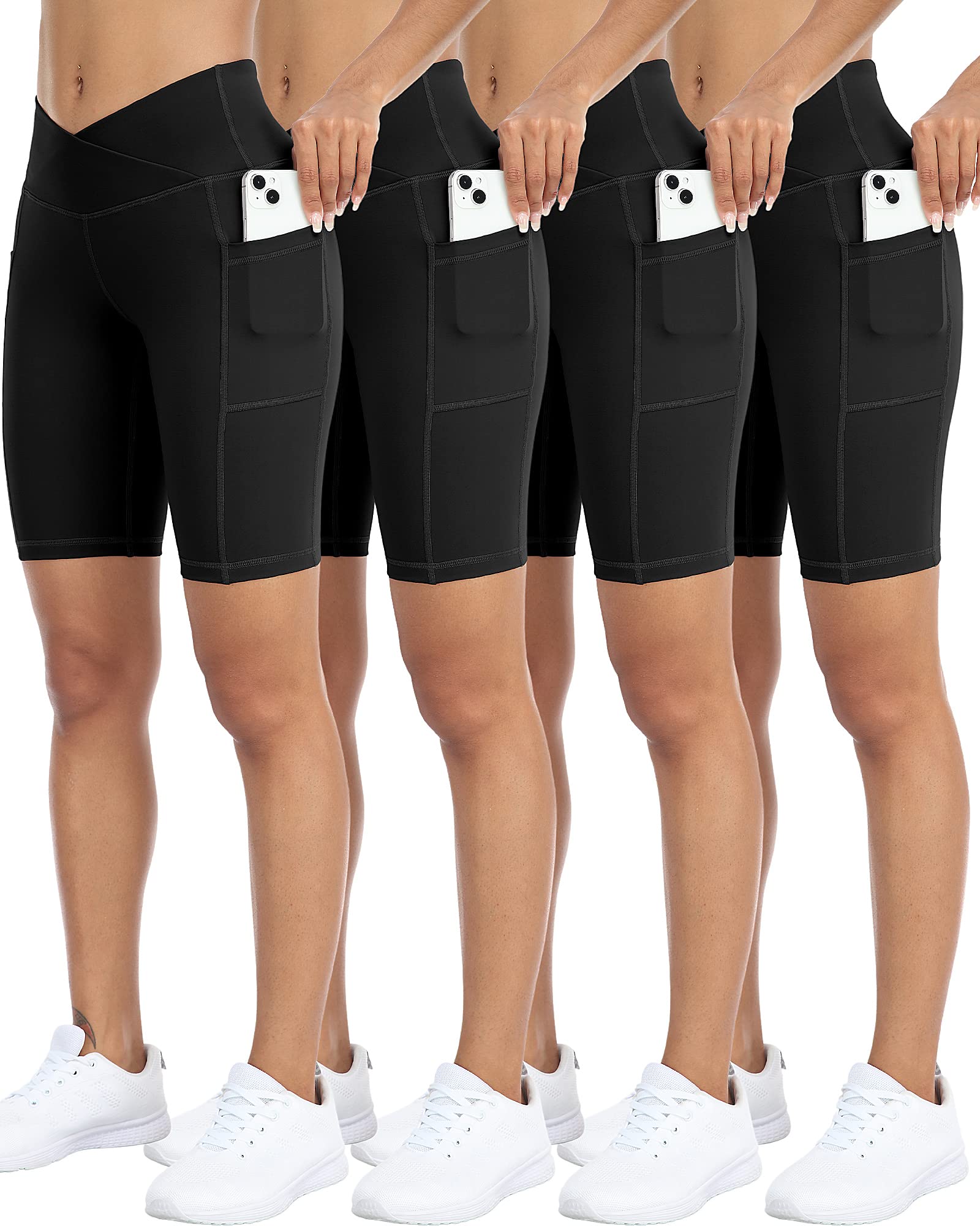4 Pack Biker Yoga Shorts with Pockets for Women,High Waisted Athletic Running Workout Gym Shorts Tummy Control