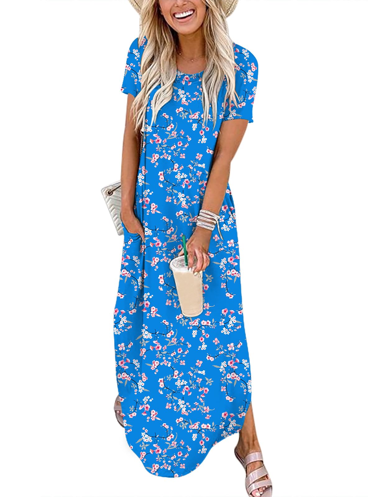 Womens Summer Maxi Dress Short Sleeve Casual Loose Long T Shirt Dresses Split Vacation Beach Sundress Travel Outfits