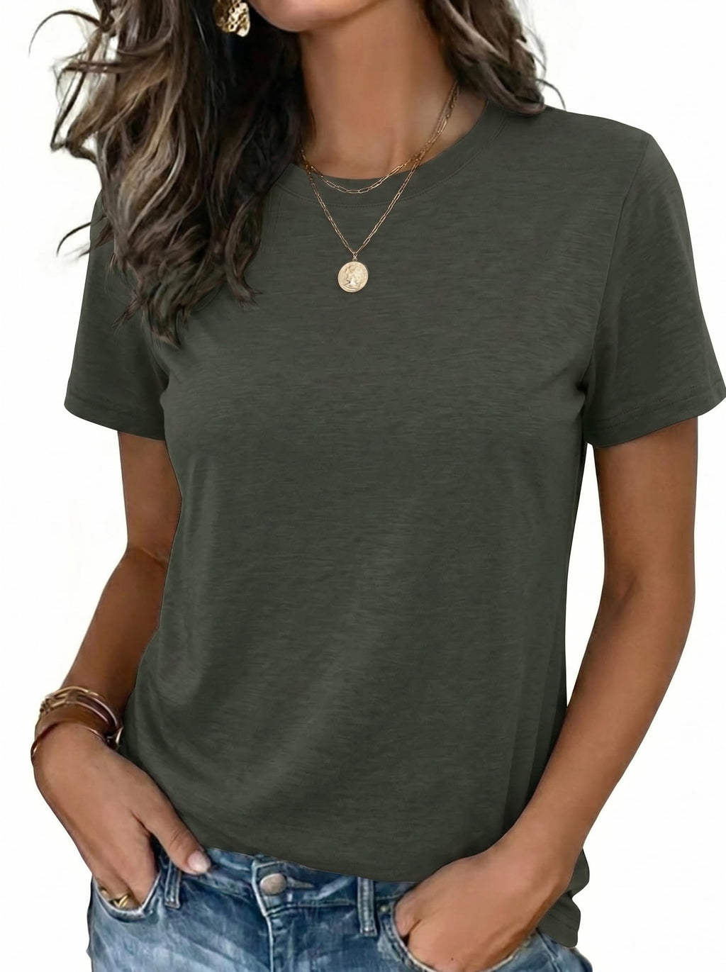 Womens Tshirt Short Sleeve Summer Tops Crewneck Casual Basic Tee Shirts Spring Clothes Trendy Outfit