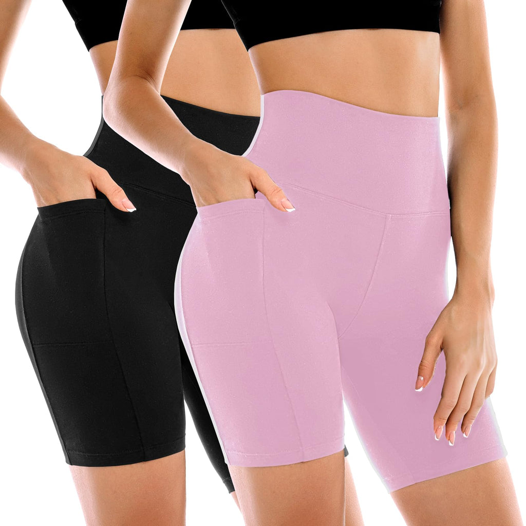 2 Pack Womens Biker Shorts with Pockets 6" | High Waisted, Tummy Control, Running, Gym, Workout, Yoga Shorts
